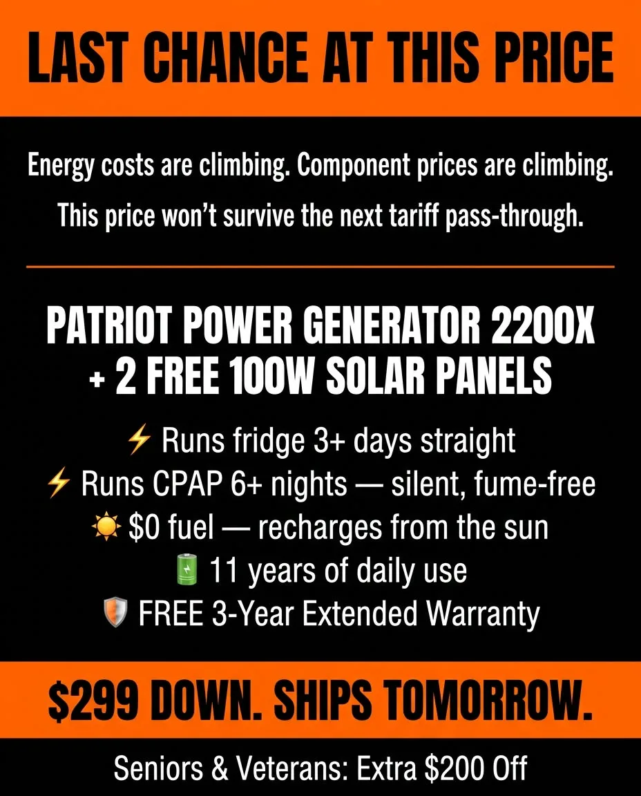 Final days before tariff pass-through price increase for the Patriot Power Generator 2200X with 2 free solar panels