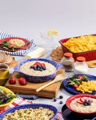 Prepared 4Patriots meals served in bowls — oatmeal, rice dinner, and mac and cheese