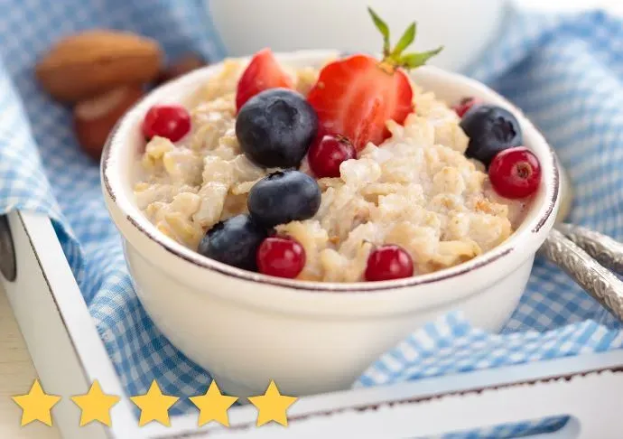 Grammy's Sweet Oatmeal — prepared in a bowl with blueberries