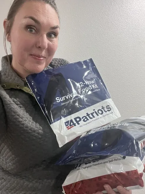 Shari Dean with 72-Hour Survival Food Kit