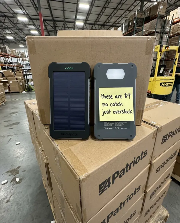 Sticky note on warehouse shelf: Patriot Power Cell CX overstock — must move inventory